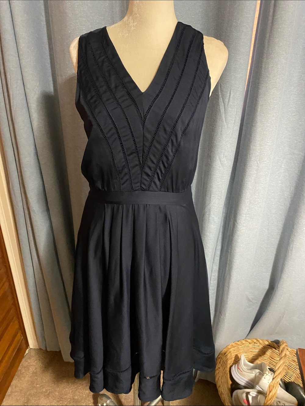 Banana Republic Navy blue V-Neck Pintuck Fit-and-Flare Dress